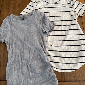 SHEIN Maternity Gray and White Striped Tees Size S